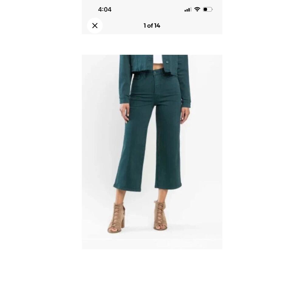 Judy Blue High Rise Teal Green wide leg crop jean Plus Size 14W JB88806 Stretch